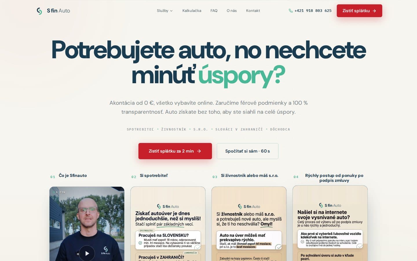 A SfinAuto weboldalának nyitóoldala